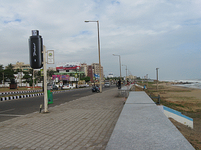 A view of the road running running parallel to Ramkrishna Beach