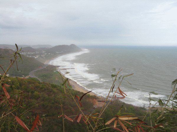Panoramic view of the sea from atop Kailashgiri hill