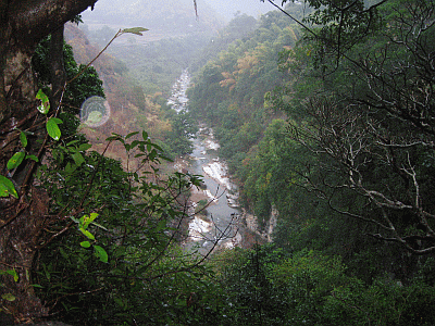 A spectacular view of a stream flowing through a ravine