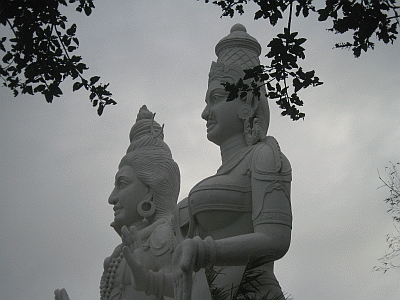 Huge sculptures of Lord Shiva and Goddess Parvati on Kailashgiri hill